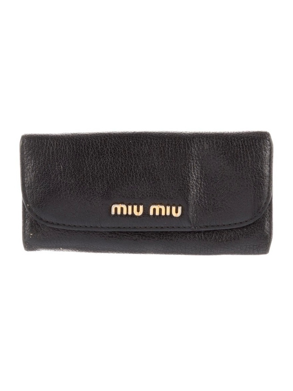Miu Miu Black Leather Key & Card Holder with Gold Logo